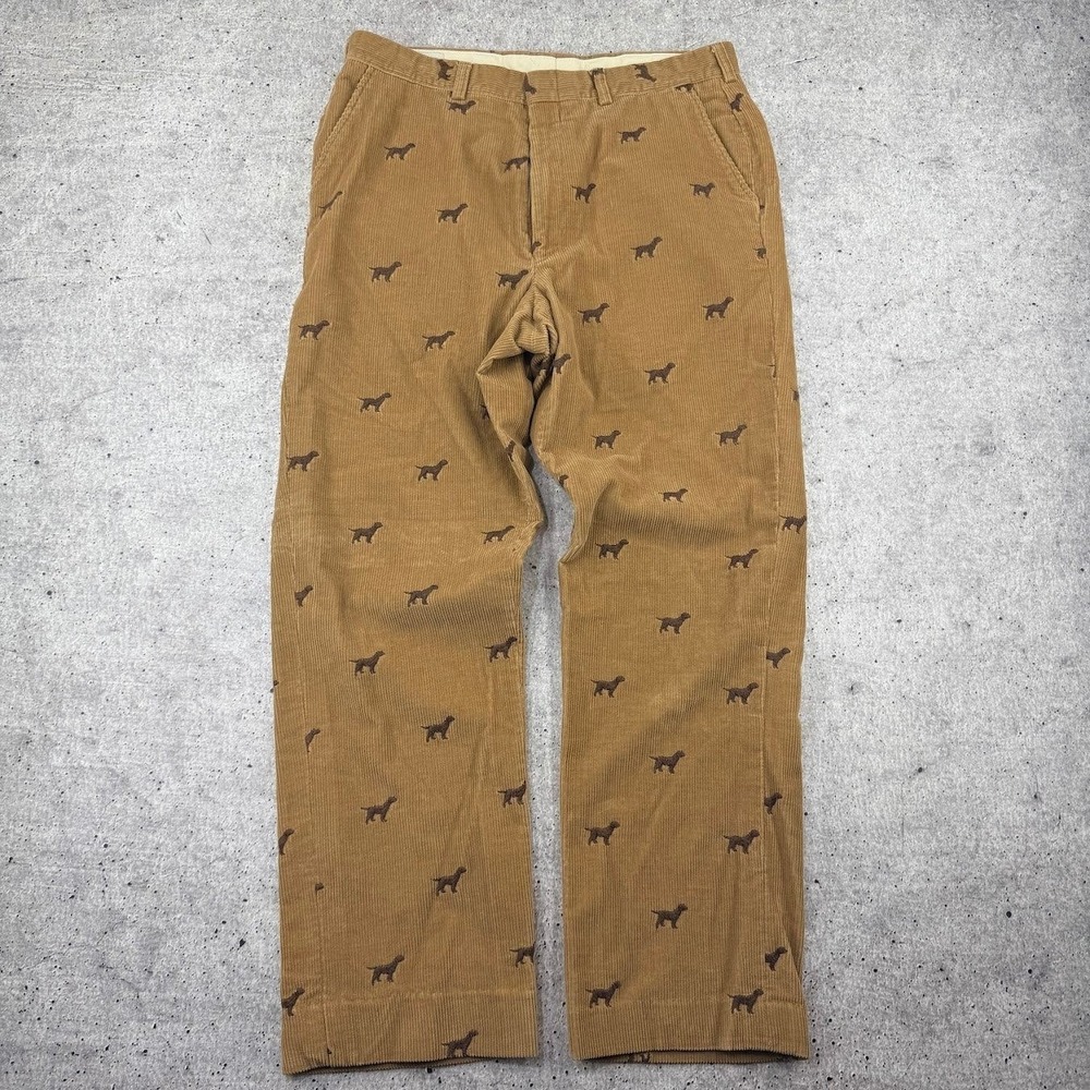 Vintage Made in USA Orvis Tan Corudroy Embroidered Brown Dog Pants Mens 32x28.5